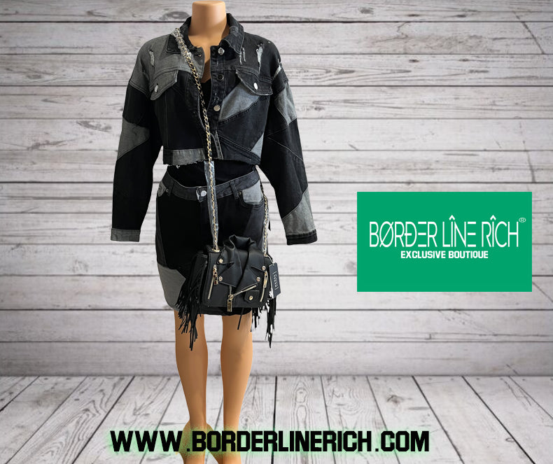 PLUS SIZE PATCH WORK CROPPED JACKET