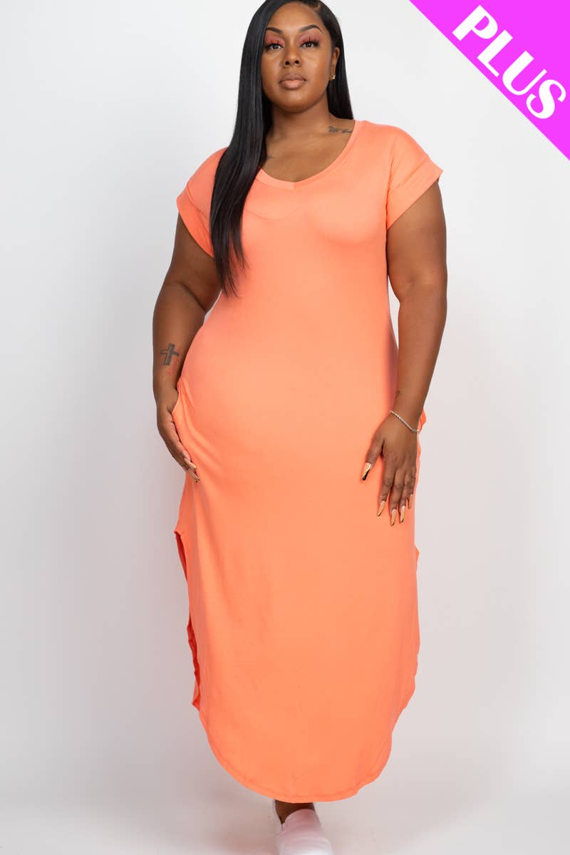 Plus Cap Sleeve V Neck Maxi Dress