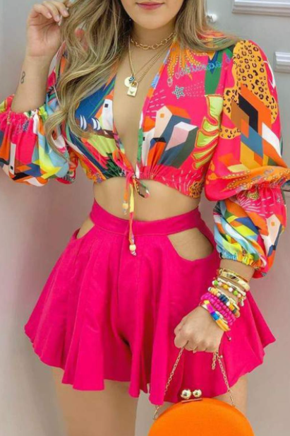 PINK CROP SHORT SET