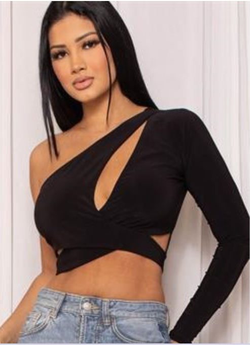 ONE SHOULDER WRAP CROP TOP