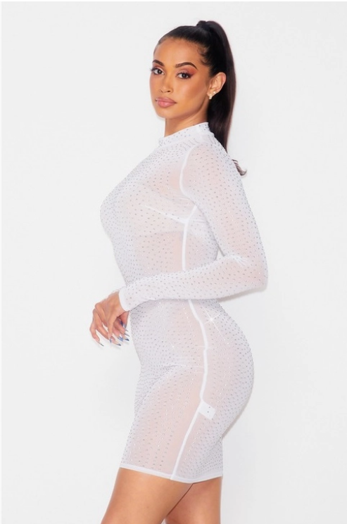 Sheer Mesh Rhinestone Dress